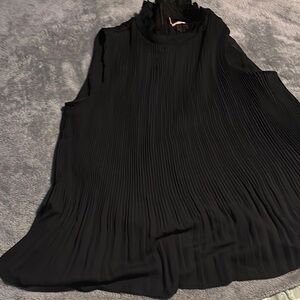 Black Label Black Sleeveless Pleated Ruffled Blouse
